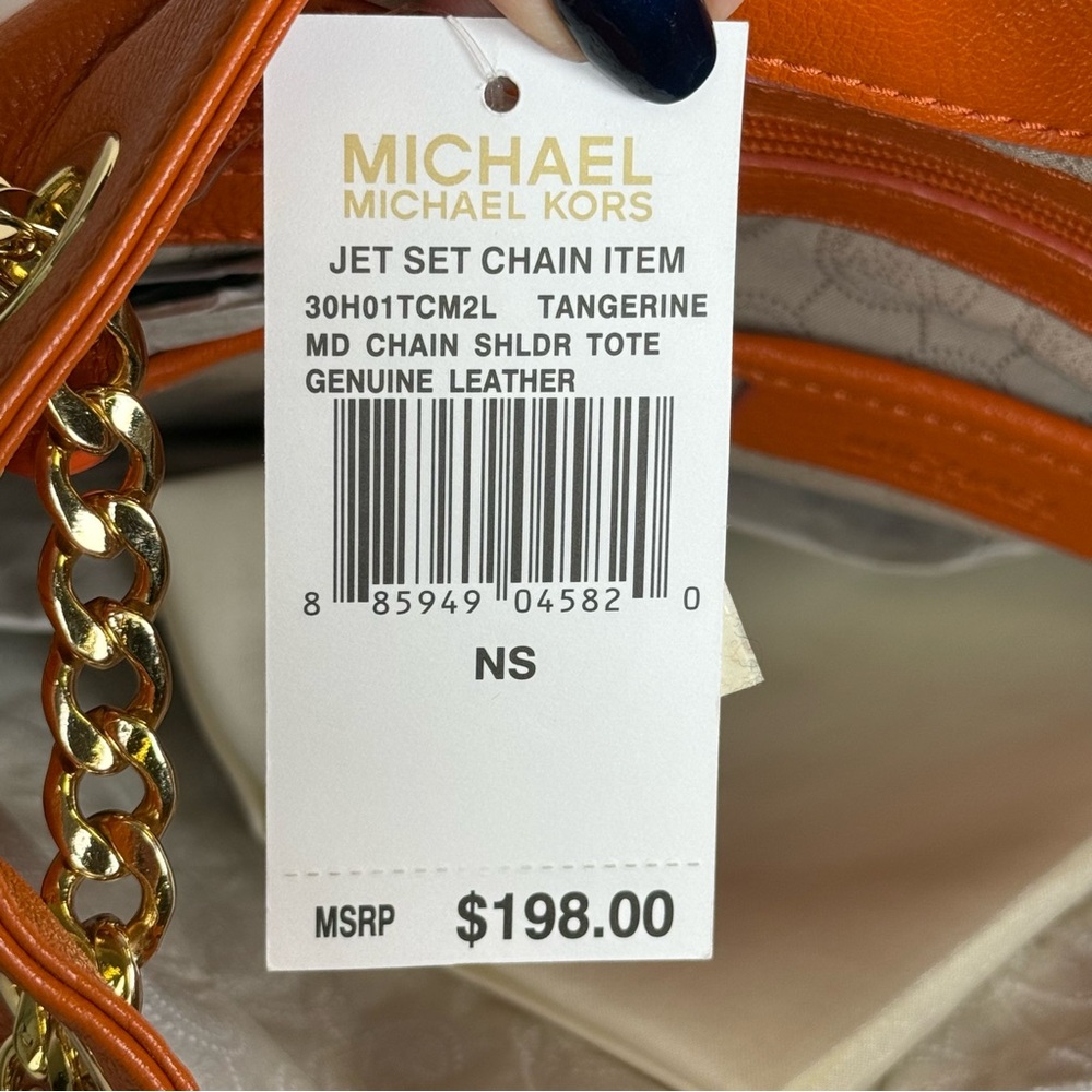 MICHAEL Michael Kors Soft Orange Leather Gold Chain Shoulder/Crossbody/Hand Bag - Picture 9 of 16